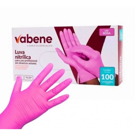 LUVA NITRIL S/PO ROSA G CX/100 MT/10 - VABENE