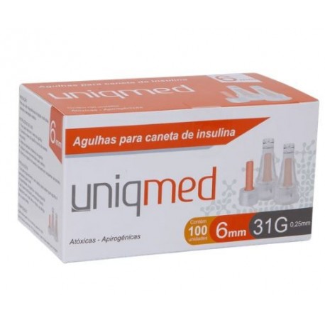 UNID AGULHA P/ CANETA DE INSULINA 31G 6MM CX/100 - UNIQMED