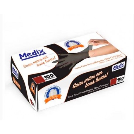 LUVA NITRIL S/PO PRETA P CX/100 - MEDIX