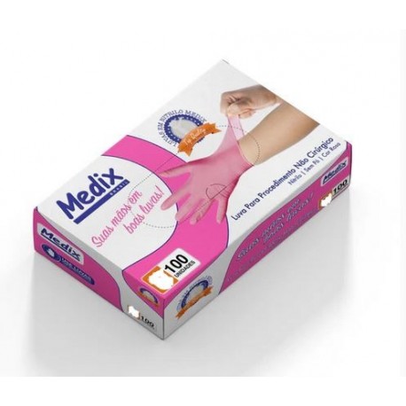 LUVA NITRIL S/PO ROSA G CX/100 - MEDIX