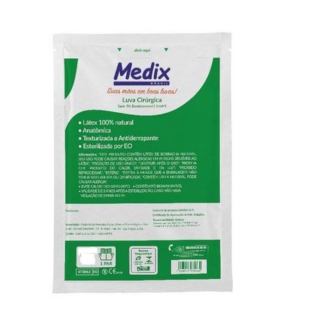 LUVA CIRUR PAR LATEX EST S/PO 6,5 CX/50 - MEDIX