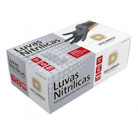 LUVA NITRIL S/PO PRETA G CX/100 - DESCARPACK