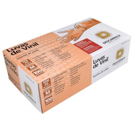 LUVA VINIL S/PO M CX/100 - DESCARPACK