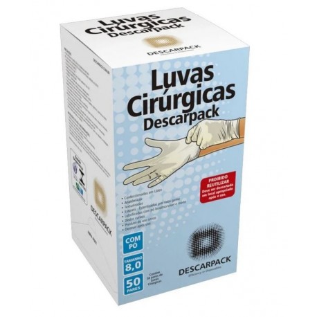 LUVA CIRUR PAR LATEX EST C/PO 8,0 CX/50 MT/10 - DESCARPACK