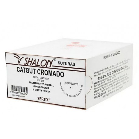 CATGUT CROMADO 2-0 C/AG 3,0 CX/24 (DIGESTIVO) - SHALON