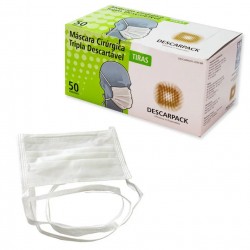 MASCARA TRIPLA BRANCA C/ TIRAS PC/50 - DESCARPACK