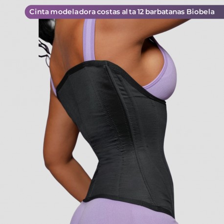 1643N - CINTA LONGA POSTURAL C/ 12 BARBATANAS PRETA M - BIOBELA