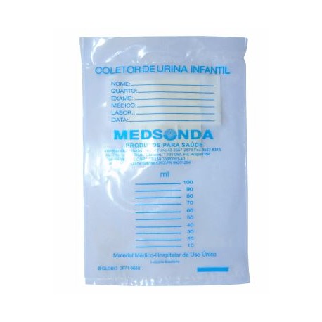 COLETOR URINA INFANTIL TIPO SACO UNISSEX N ESTERIL 100ML PC/10 - MEDSONDA