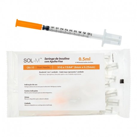 SERINGA INSULINA 0,5ML C/AG FIXA 31G X 0,2- SOL- M